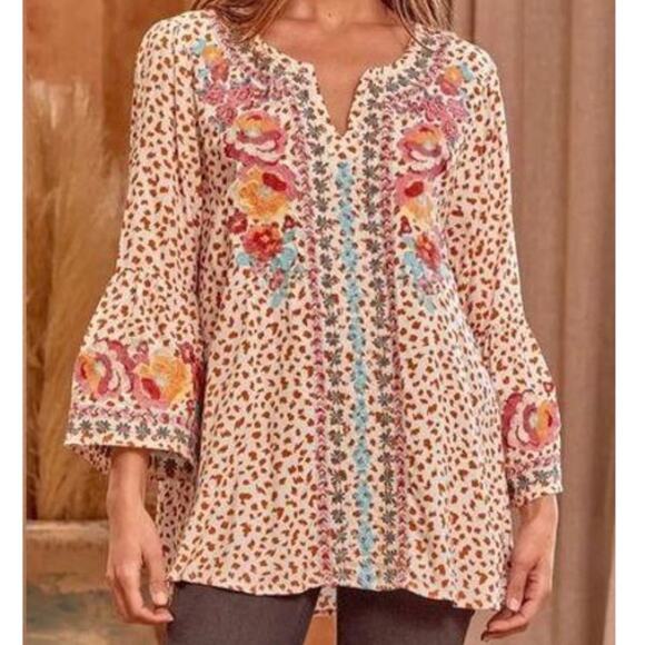 Savanna Jane Natalia Embroidered Boho Top - Leopard Spots Size Small - Picture 1 of 12